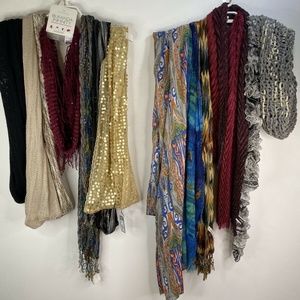 LOT Bundle 12 Scarf Scarves Infinity Crocheted Knitted Sequin Sparkle some NEW